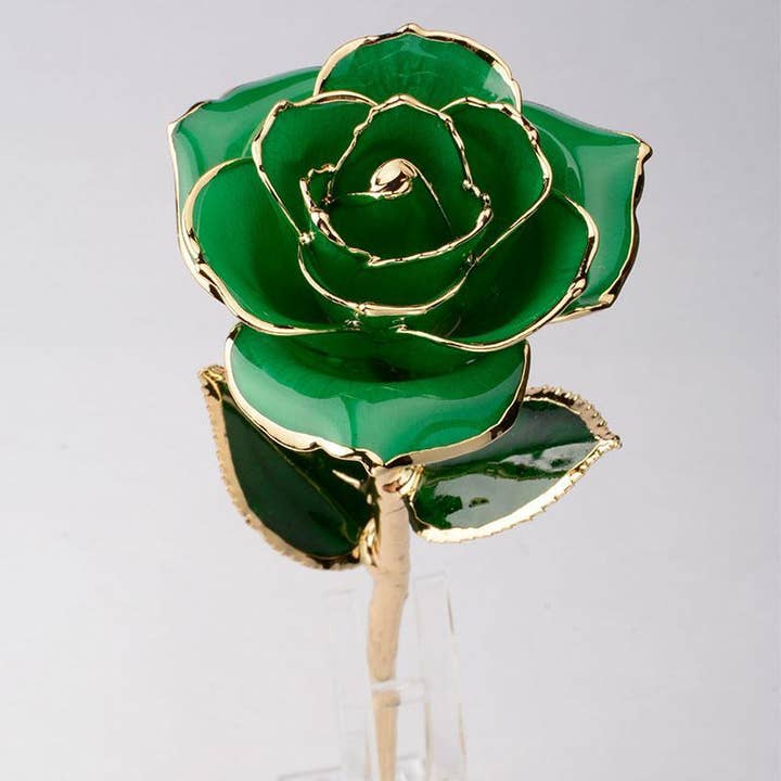 CHAKRA VIEW - Wholesale Artificial Flowers - 24 Karat Gold Dipped Rose Full Bloom - Green1