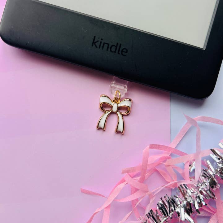TheBookShack - Wholesale Individual charm/pendant - White Bow Kindle Charm / Dust Plug – Shop Ready1