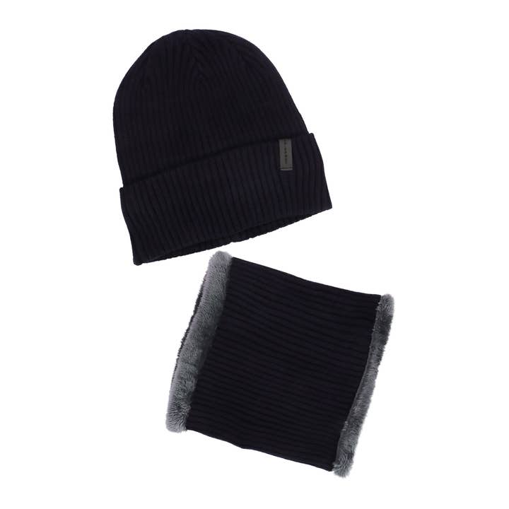 ASSORTED 2-piece Sports Ribbed Knitted Fur Beanie Scarf for wholesale on Faire6