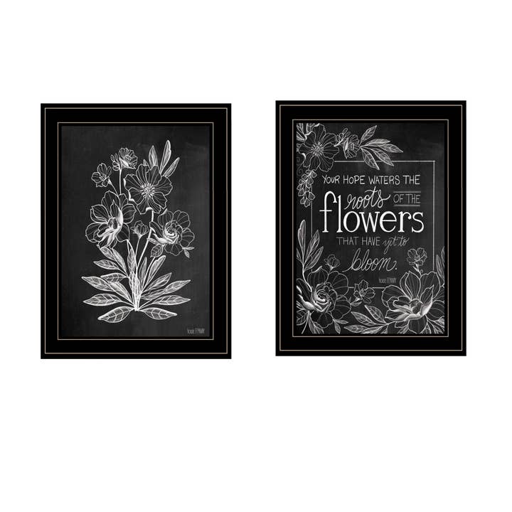 HomeRoots - Wholesale Wall art set - Set Of 2 Vintage Flowers in Bloom Black Frame Print Wall Art1