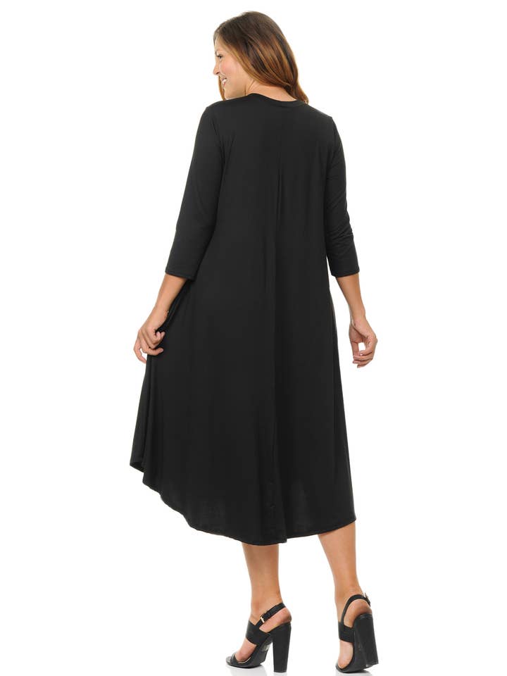 Allium - Wholesale Dress - Women's - A Line Swing Trapeze Midi Dress Plus14
