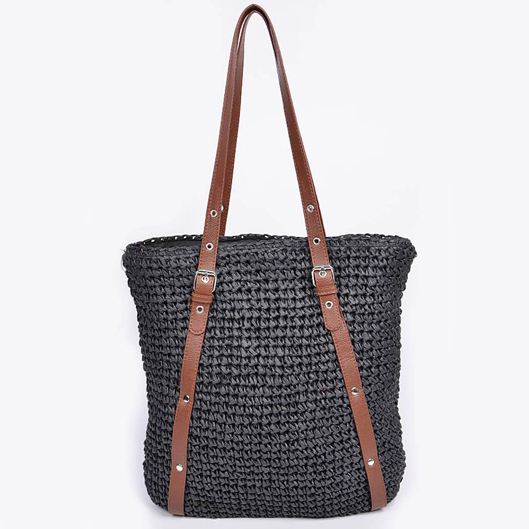 3AM BY H&D ACCESSORIES - Wholesale Beach Bag - Leather Strap Straw Like Basket Bag0