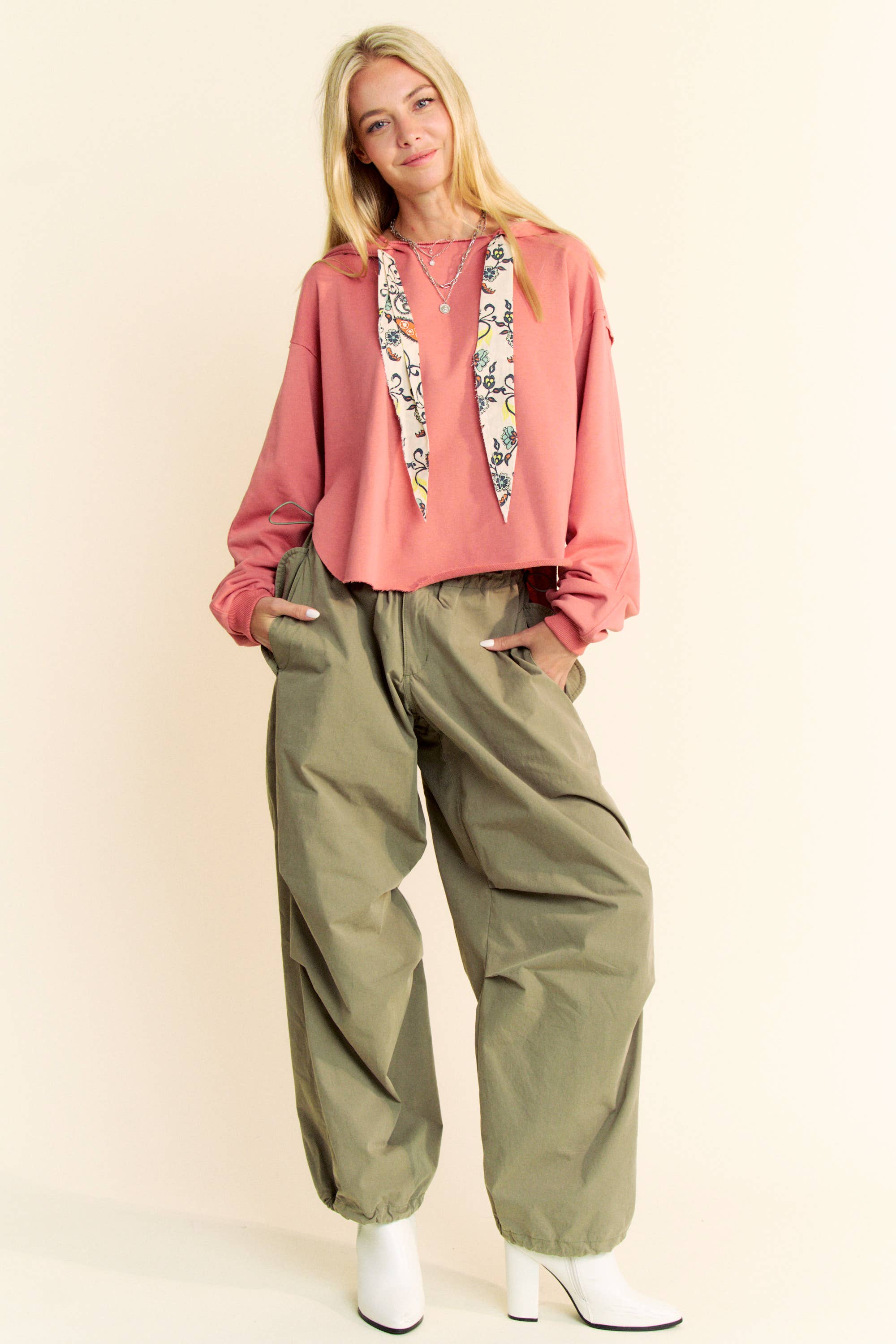 Davi & Dani - Wholesale Hoodie - Women's - PLUS LONG SLEEVES PRINT TIE LOOSE FIT HOODIE TOP17