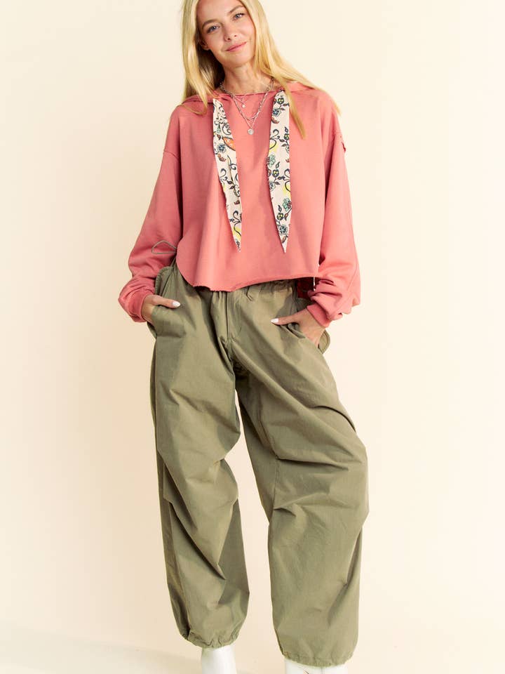 Davi & Dani - Wholesale Hoodie - Women's - PLUS LONG SLEEVES PRINT TIE LOOSE FIT HOODIE TOP17