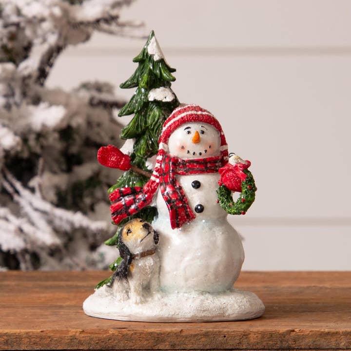 Figur Schneemann und Welpe (PC) für den Großhandel von Audrey's Home & Gift
