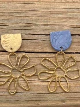 Floral Textured Earrings with Brass Charm for wholesale by KLA Designs