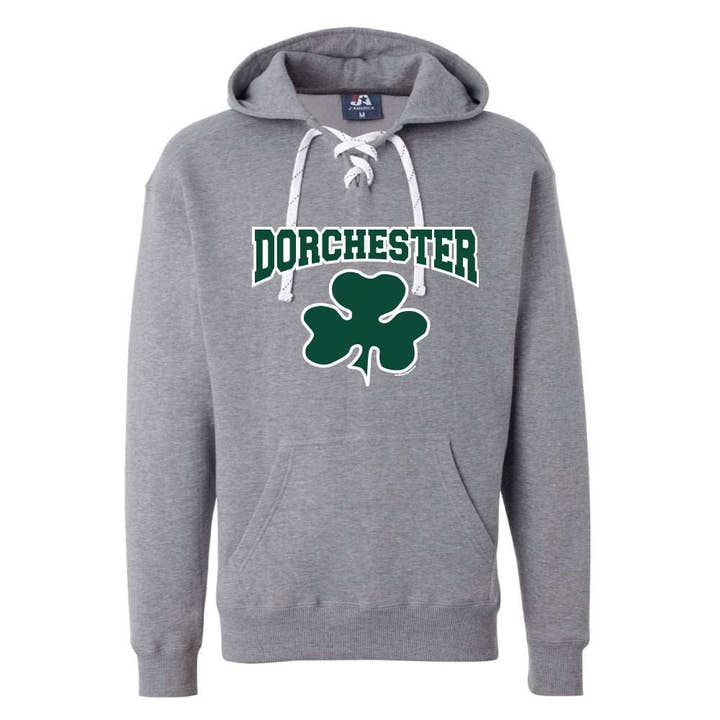 Grey Dorchester Shamrock Hockey Lace Hoodie for wholesale on Faire