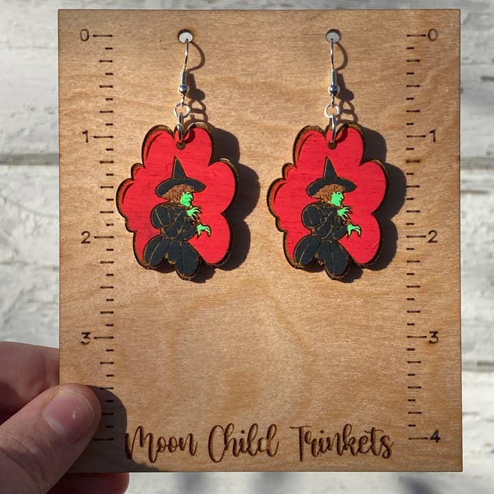 Wizard of Oz Wicked Witch of The West Wood Earrings for wholesale by Moon Child Trinkets