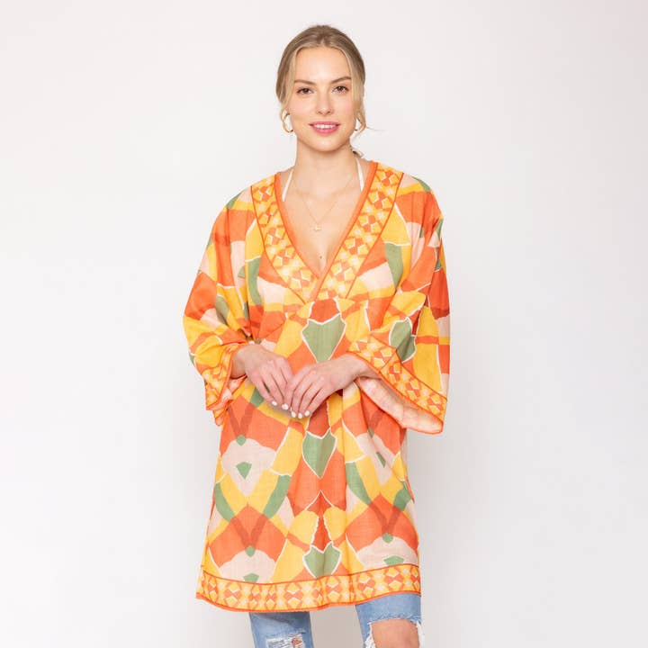 GEOMETRIC PRINT PONCHO, WLP 510092 for wholesale by JOIA ACCESSORIES