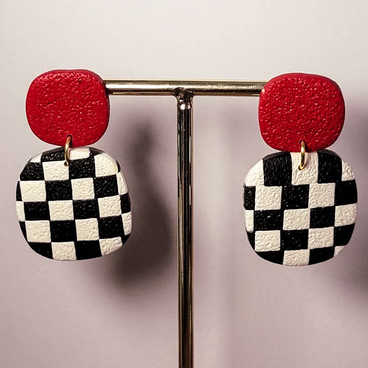 Lydia/Boucles d'oreilles à carreaux/Boucles d'oreilles rétro pour la vente par Knotty4Klay