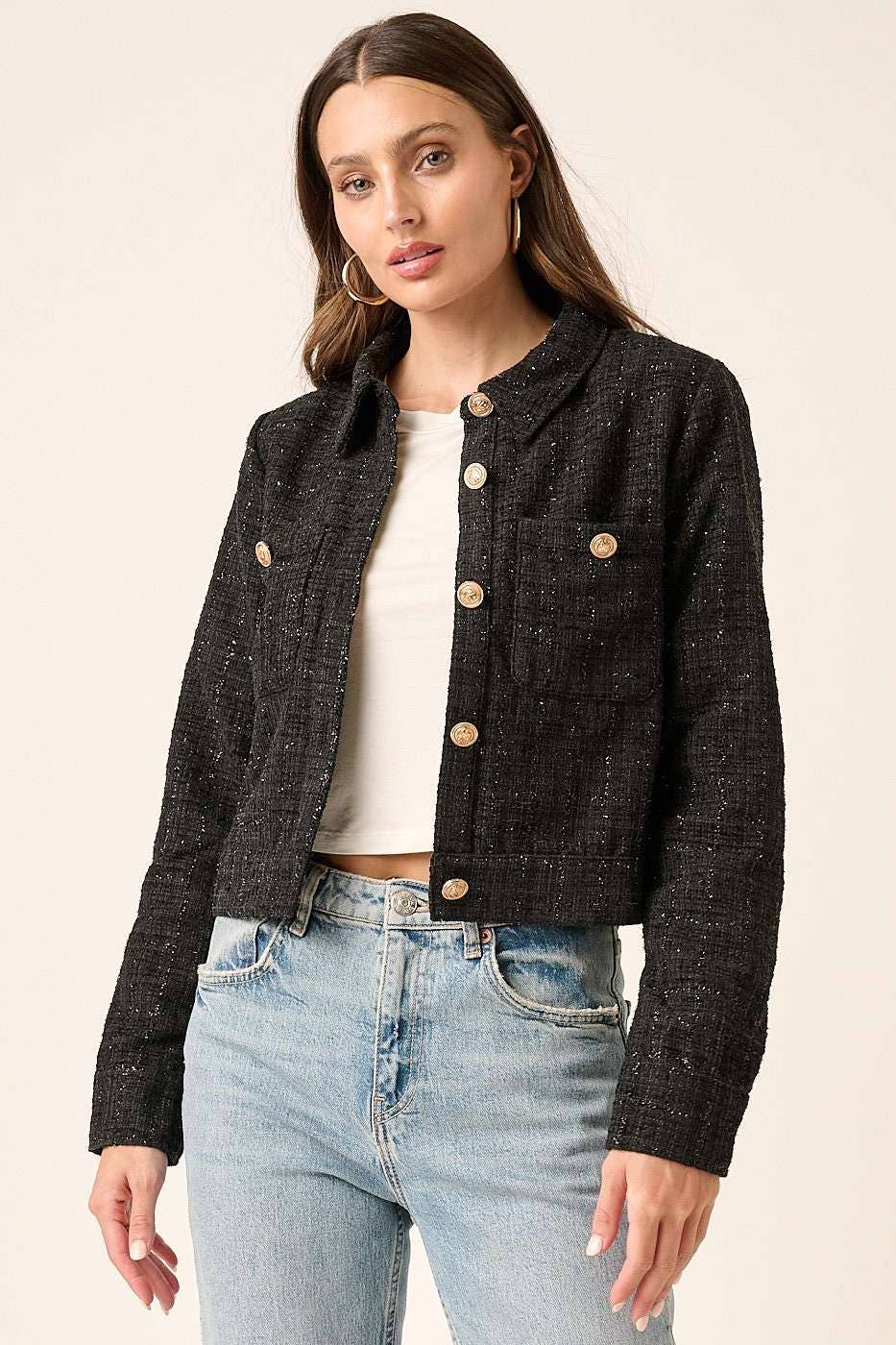 mittoshop - Wholesale Jacket - Women's - TWEED COLLARED CROP JACKET2