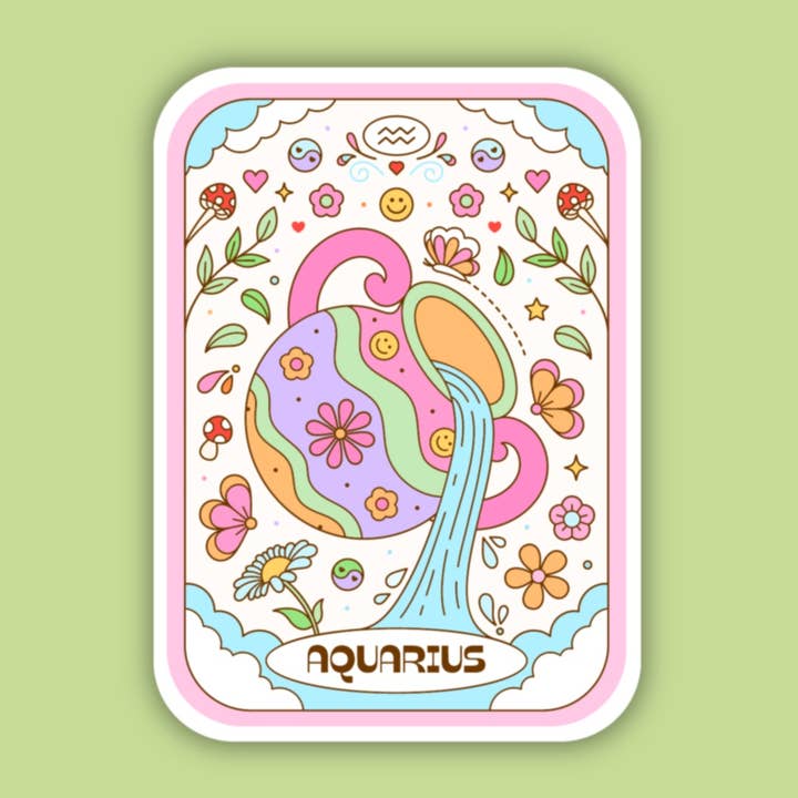 Aquarius, Girly Tarot Card Sticker for wholesale by Sage and Virgo