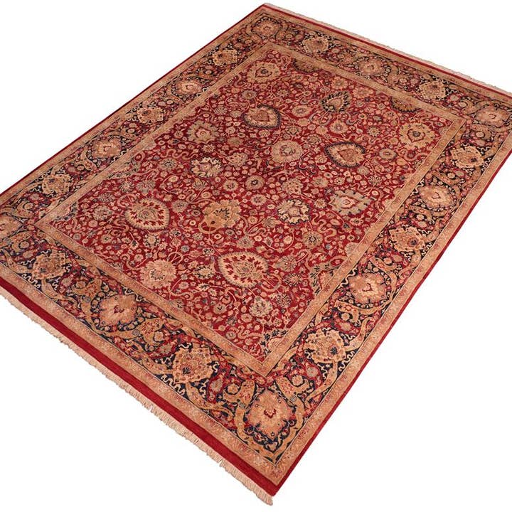 Antiker pflanzengefärbter Anmol Agra Rot/Blau Wollteppich - 8'0'' x 10'4'' für den Großhandel von Arshs Fine Rugs