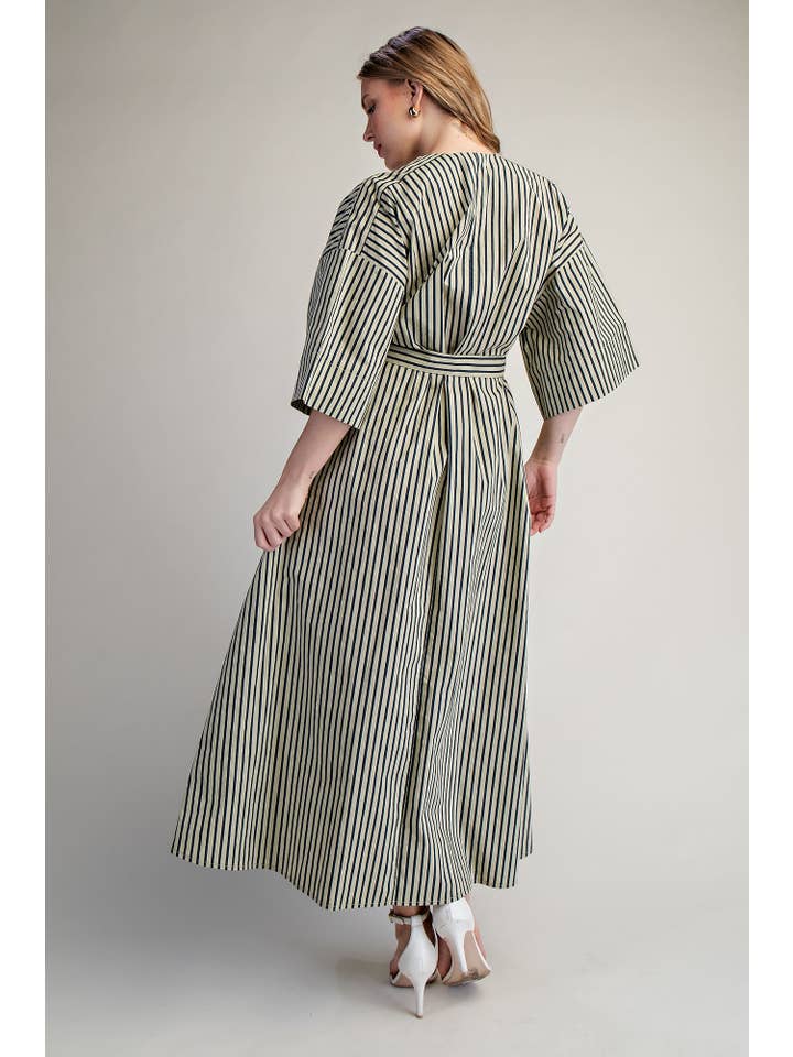 Glam - Wholesale Dress - Women's - Belted Relaxed Stripe Midi Dress14