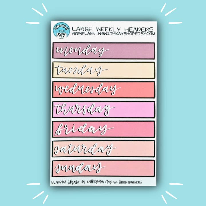 Warm Tone Large Weekly Headers for wholesale by Planning With Kay