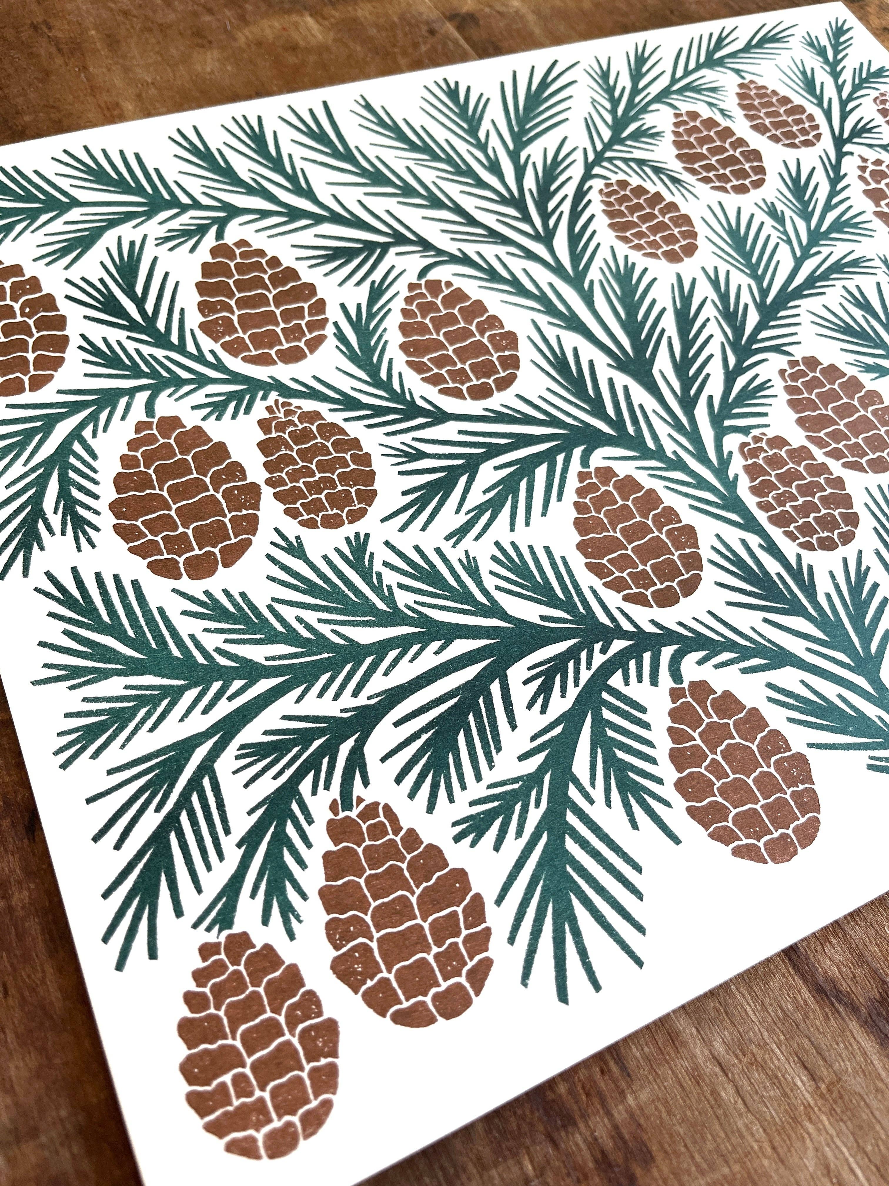Katharine Watson - Wholesale Art Print - Holiday Garden Series: Pinecone Risograph Print3