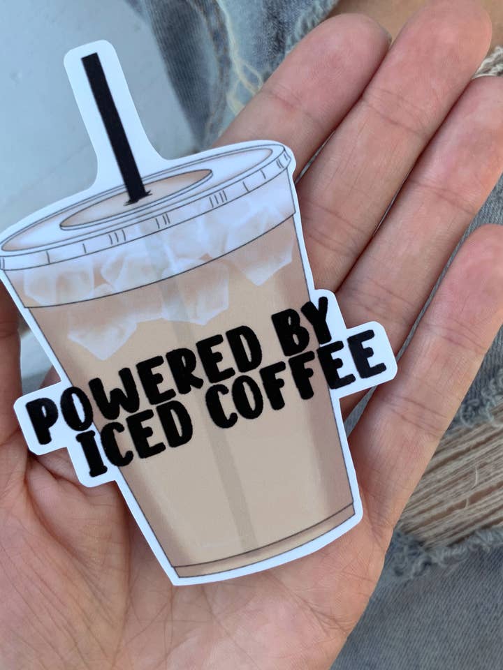 Powered By Iced Coffee, Sticker for wholesale by Amalie Maren Designs