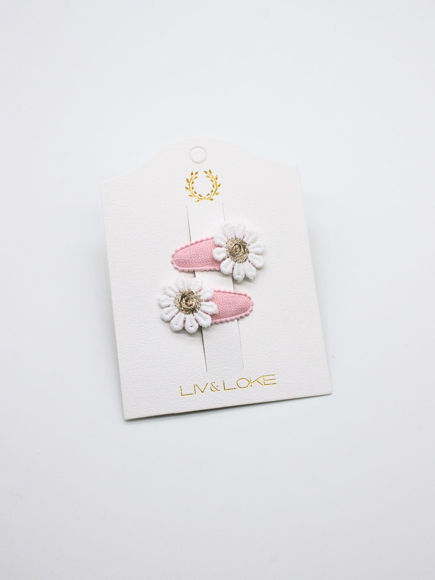 Liv & Loke – Großhandel Haarclip – Kinder – Haarspangen Elsa Hellrosa/Goldene Blume, 2er-Pack3