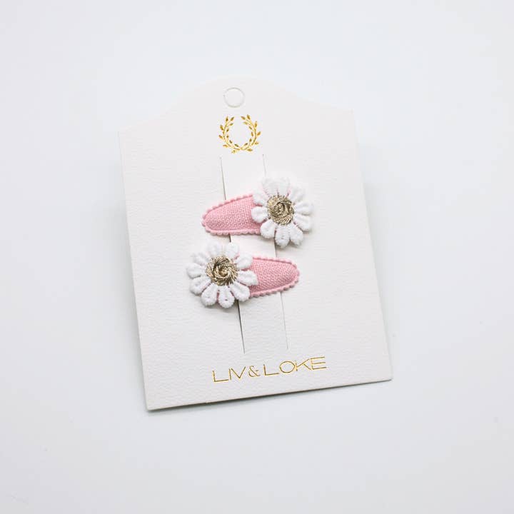 Liv & Loke – Großhandel Haarclip – Kinder – Haarspangen Elsa Hellrosa/Goldene Blume, 2er-Pack3