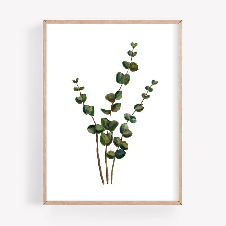 Baby Blue Eucalyptus Watercolor Art Print for wholesale by Farmcliff Studio