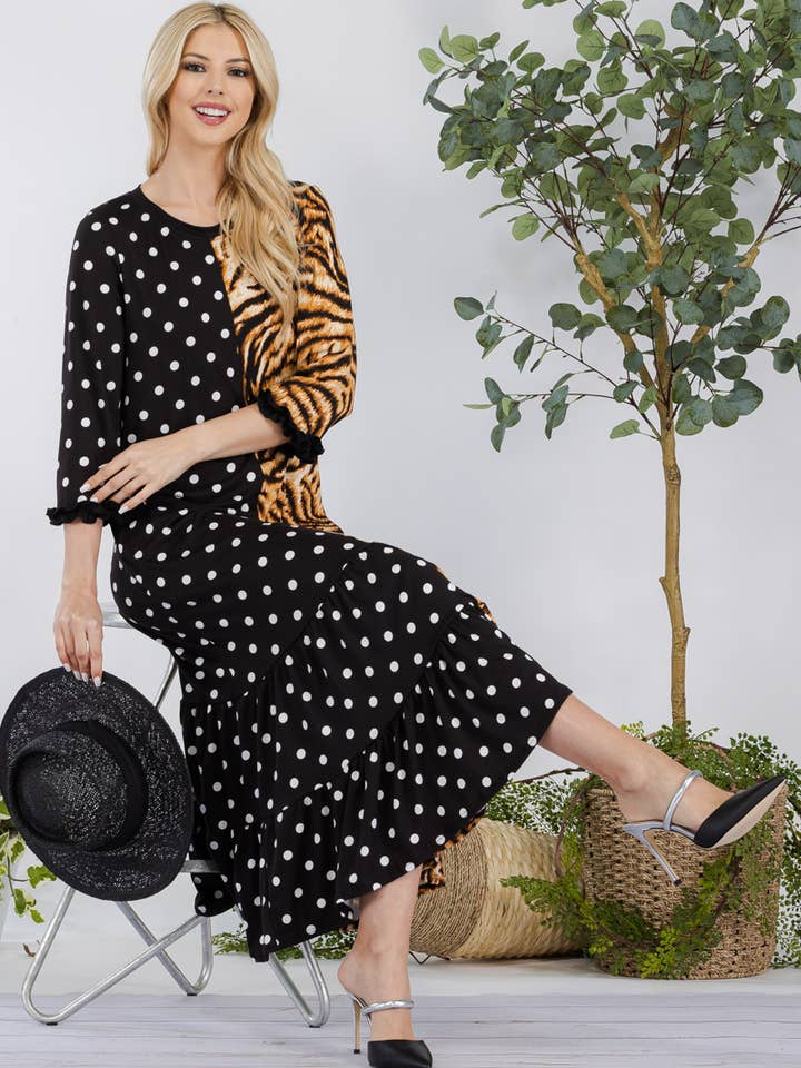PLUS SIZE AND MISSY POLKA DOT LEOPARD PRINT DRESS -CD43862A for wholesale on Faire