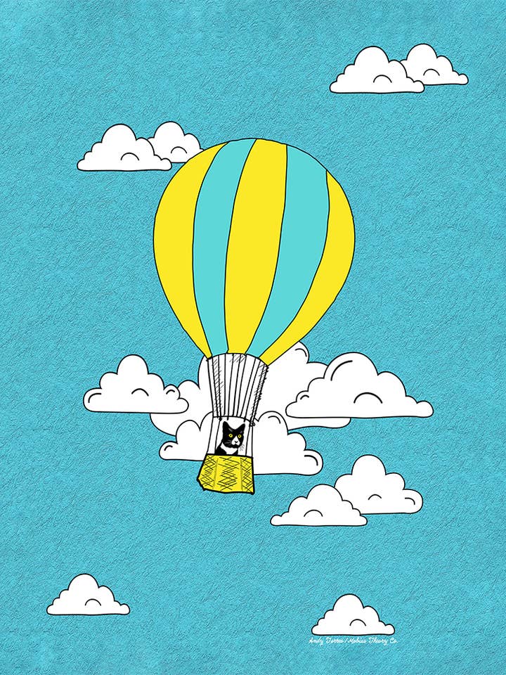 Impression originale de 8 « x 10" - Ballon Runaway Daft Cat pour la vente par Mobius Theory