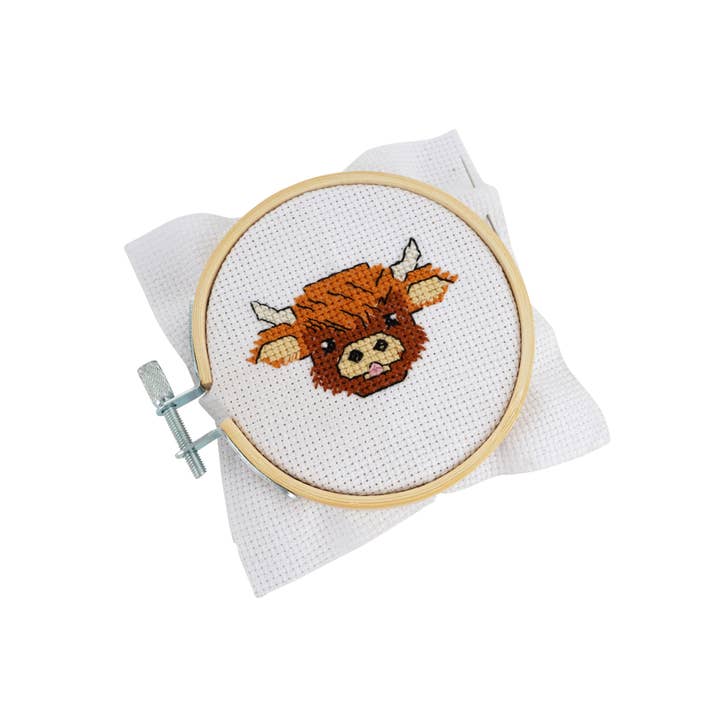 CGB Giftware - Wholesale Embroidery/cross-stitch supplies - Bramble Farm Highland Cow Mini Cross Stitch Kit3