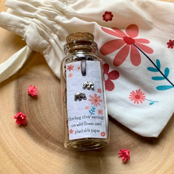 Brincos Garrafados em Prata de 1ª Lei Elefante com Saco Presente por atacado de Ginger & Roo