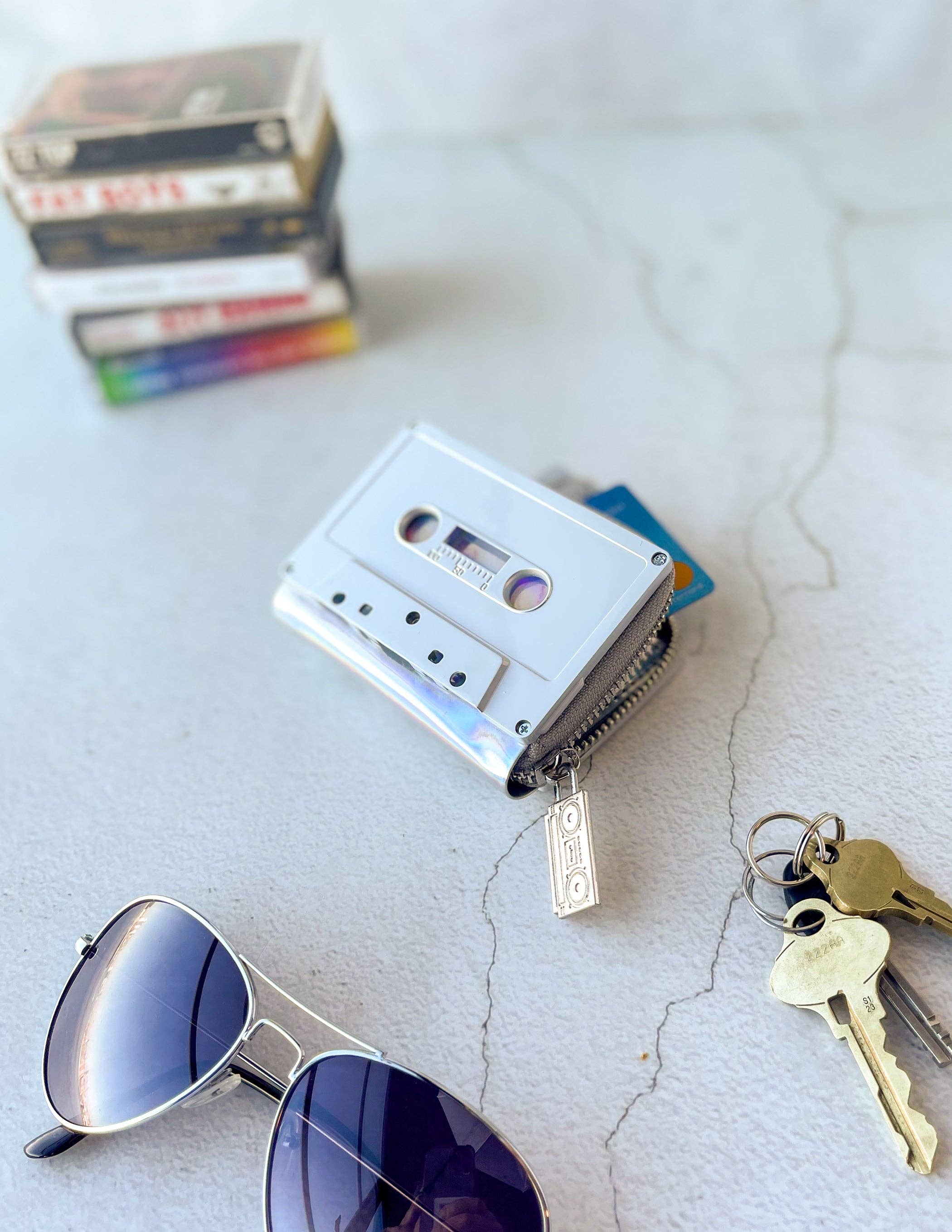 Fydelity - Wholesale Wallet - Women's - Retro Cassette Wallet | 80s Card Holder Coin Purse | Silver3