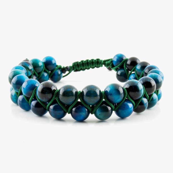 Himmelblå Tiger Eye dobbeltlags armbånd, justerbar for engroshandel hos Mana Gallery