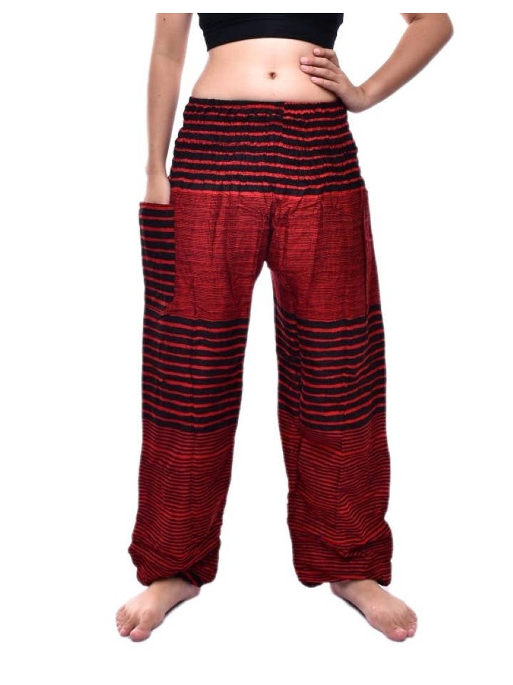 Red Patch Stripe Elasticated Waist Harem Pants for wholesale on Faire3