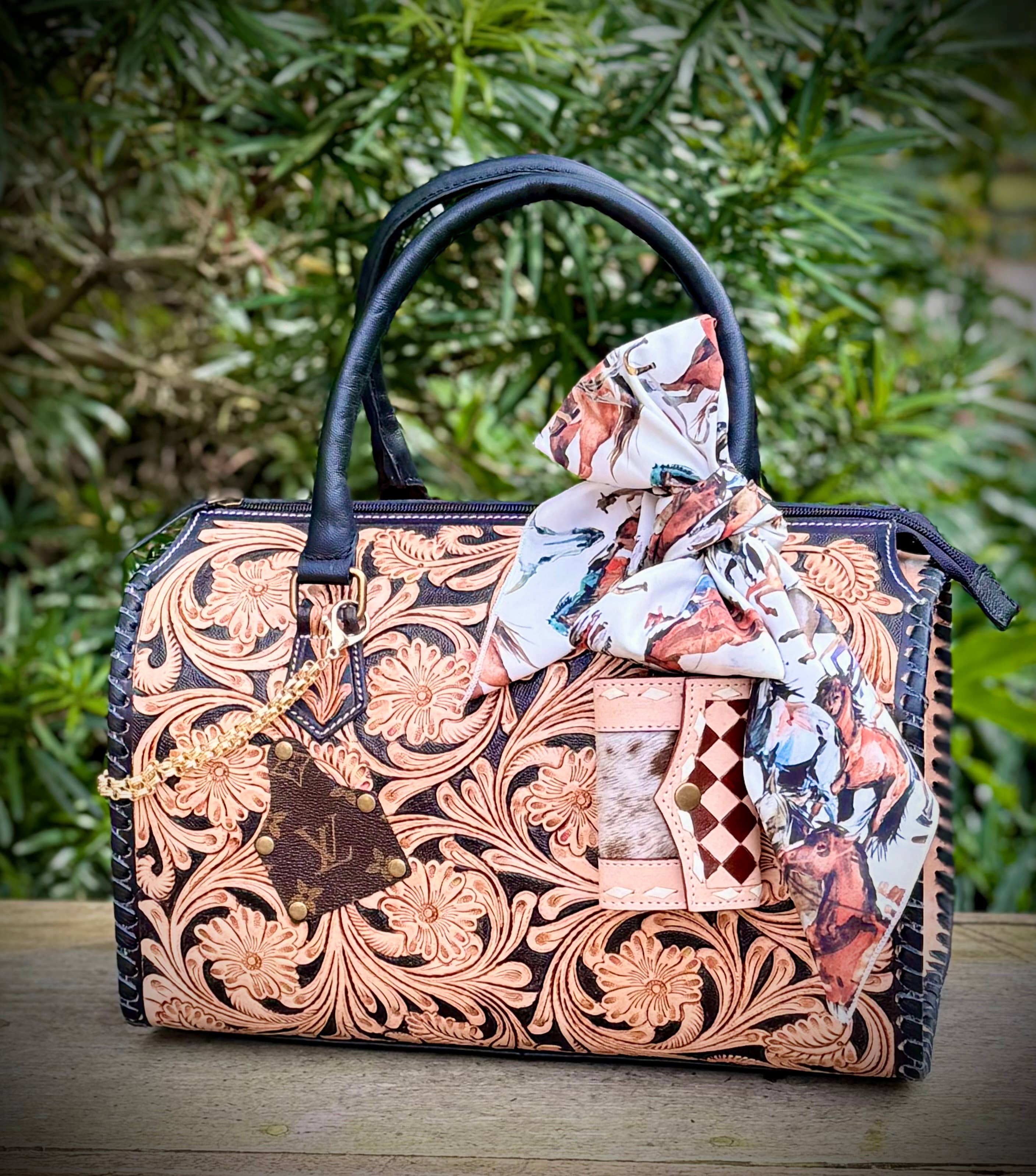 Southern Junkie Gypsy Boutique - Wholesale Crossbody Bag - Women's - Upcycled LV Tooled Leather Speedy Bag Western Crossbody 4