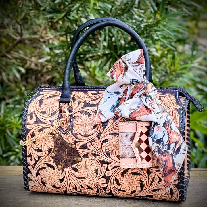 Southern Junkie Gypsy Boutique - Wholesale Crossbody Bag - Women's - Upcycled LV Tooled Leather Speedy Bag Western Crossbody 4