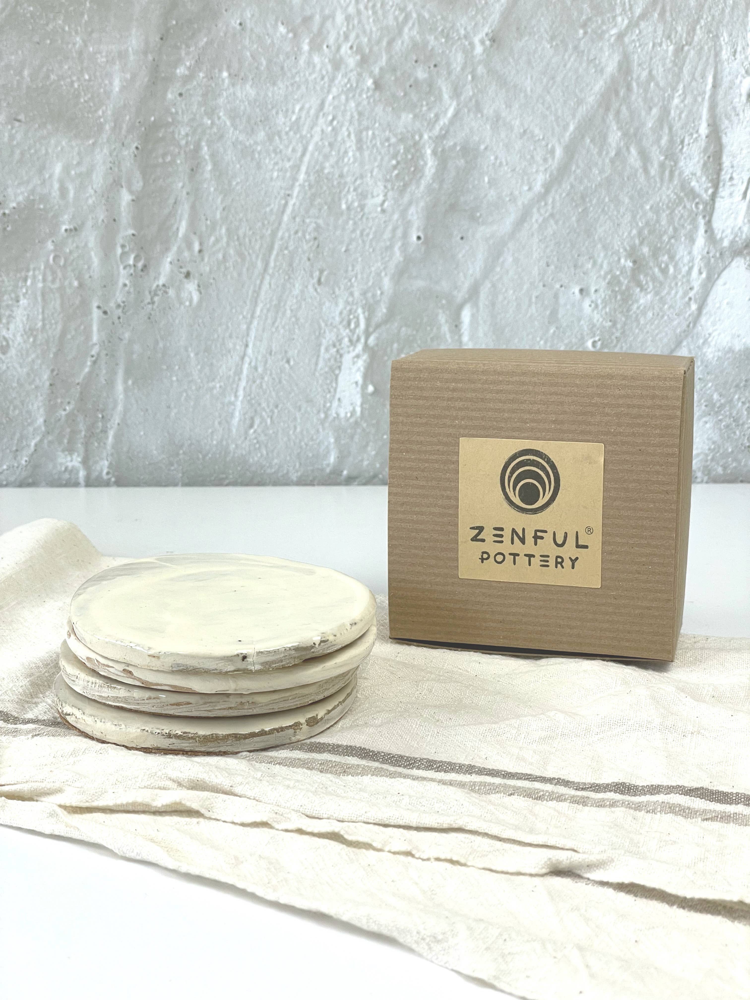 Zenful Pottery - Wholesale Coasters - Hakeme Collection - White Stoneware Coasters2