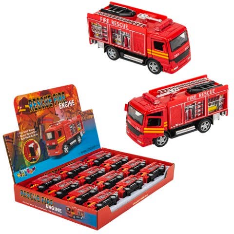 The Toy Network - Wholesale Toy Car/Truck - Kids - 5" Diecast Pull Back Fire Engine Rescue 12/Display
