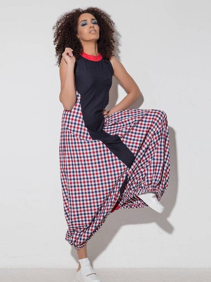 MAKIKO - Vestido divertido en forma de globo con elegantes detalles a cuadros vichy para venta al por mayor de ADEPTT