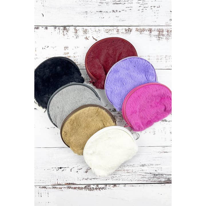 ASSORTED HALF ROUND SOFT FUR COIN PURSE KEYCHAIN for wholesale on Faire