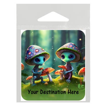 Adesivo mitico Alieni con teste di fungo che raccolgono funghi per la vendita all'ingrosso da parte di SJT Enterprises, Inc.