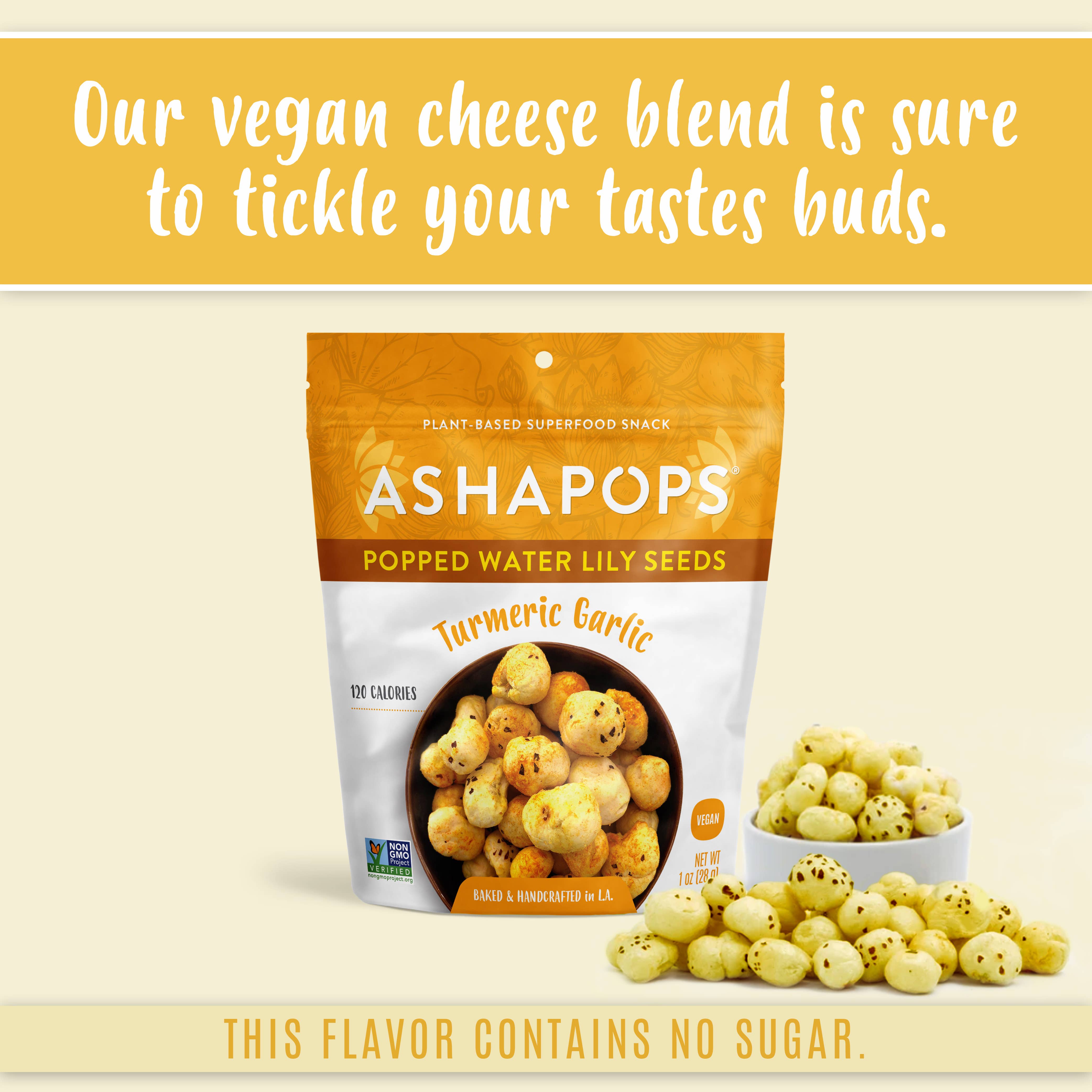 AshaPops - Wholesale Puffed Snack - 1oz Turmeric - AshaPops Popped Water Lily Seeds3