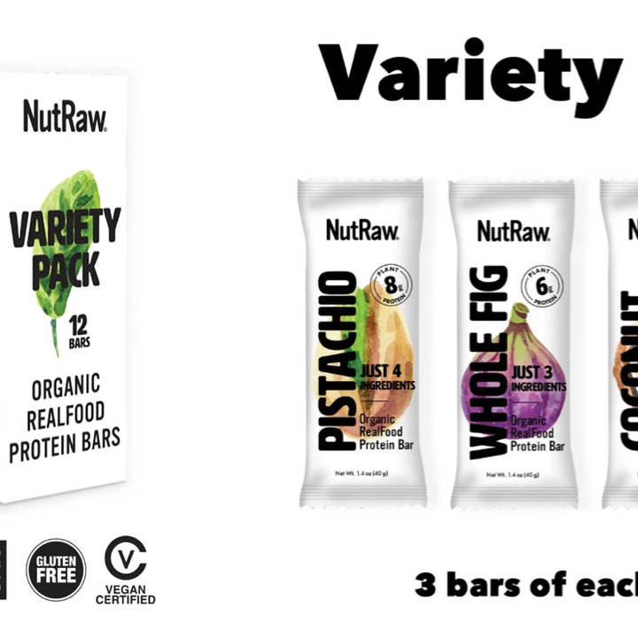Barres protéinées biologiques Variety, paquet de 12 (1,65 $/un) pour la vente par Nutraw Foods