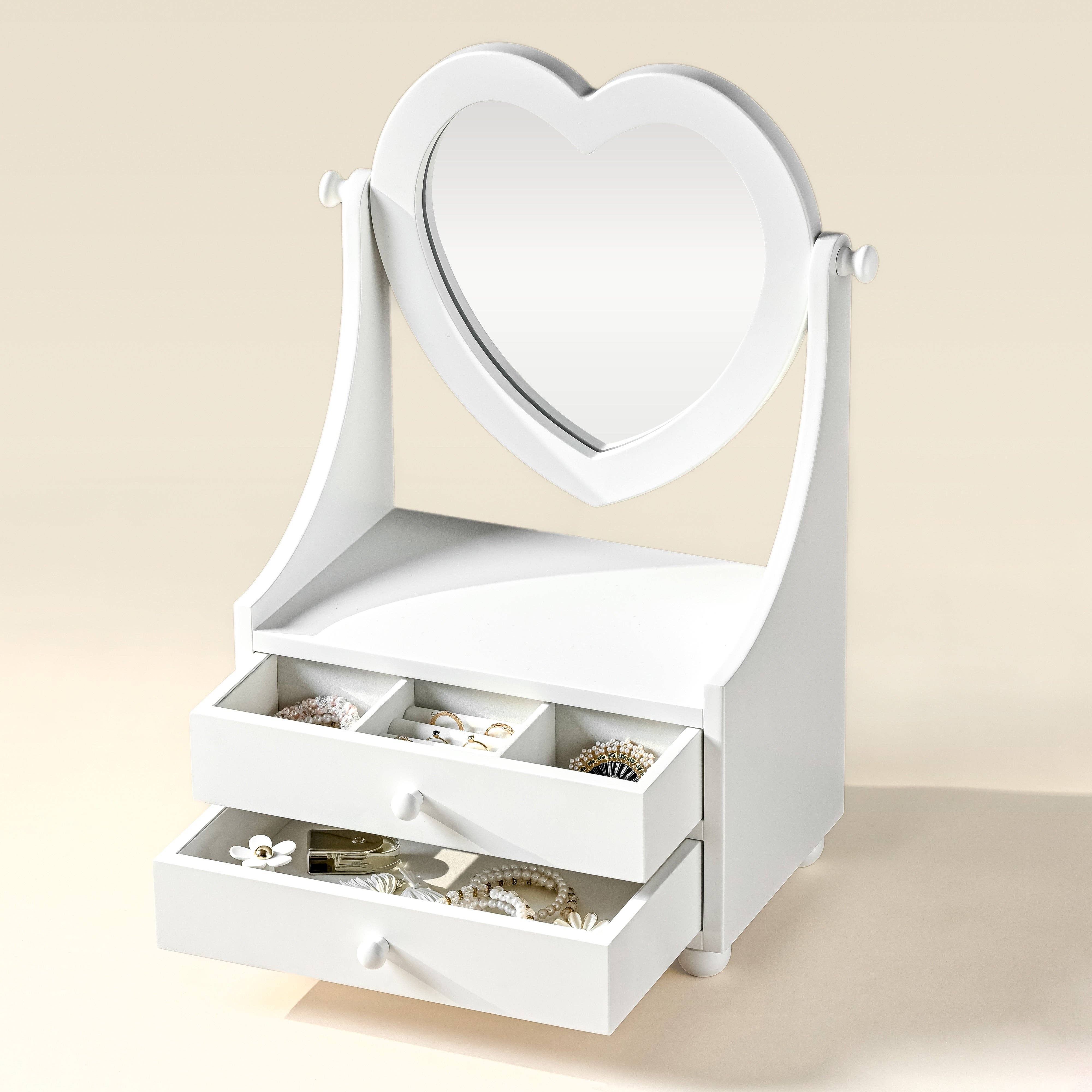 Arlo Belle LLC - Wholesale Jewelry Box/Organizer - Heart Mirror Jewelry Organizer with Drawers1