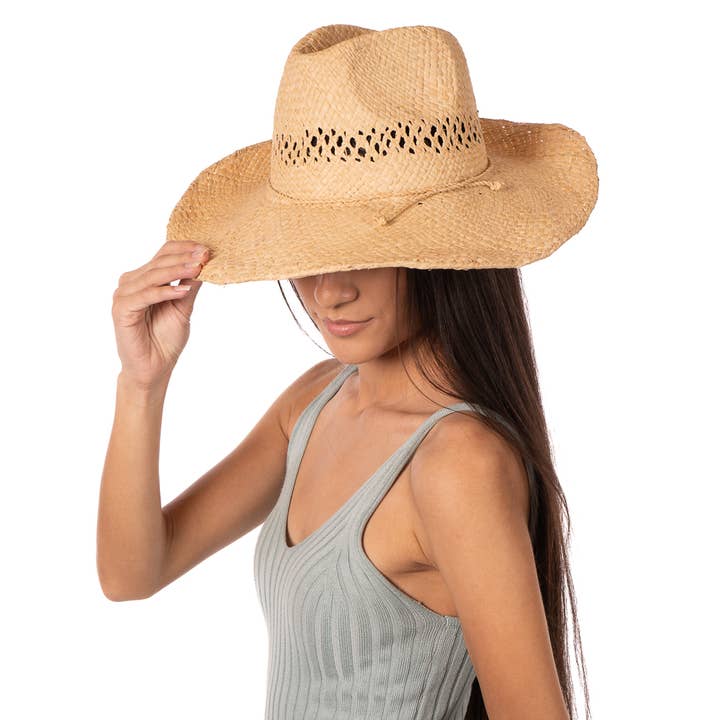 Shebobo - Wholesale Straw Hat - Women's - Macho 3.5" Brim Unisex Straw Cowboy Hat with Adjustable Edge3