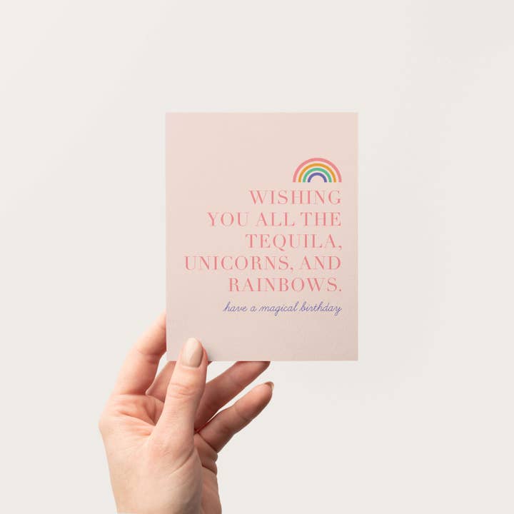 Blú Rose – wholesale Birthday card – Tequila Unicorn Rainbow Birthday Greeting Card2