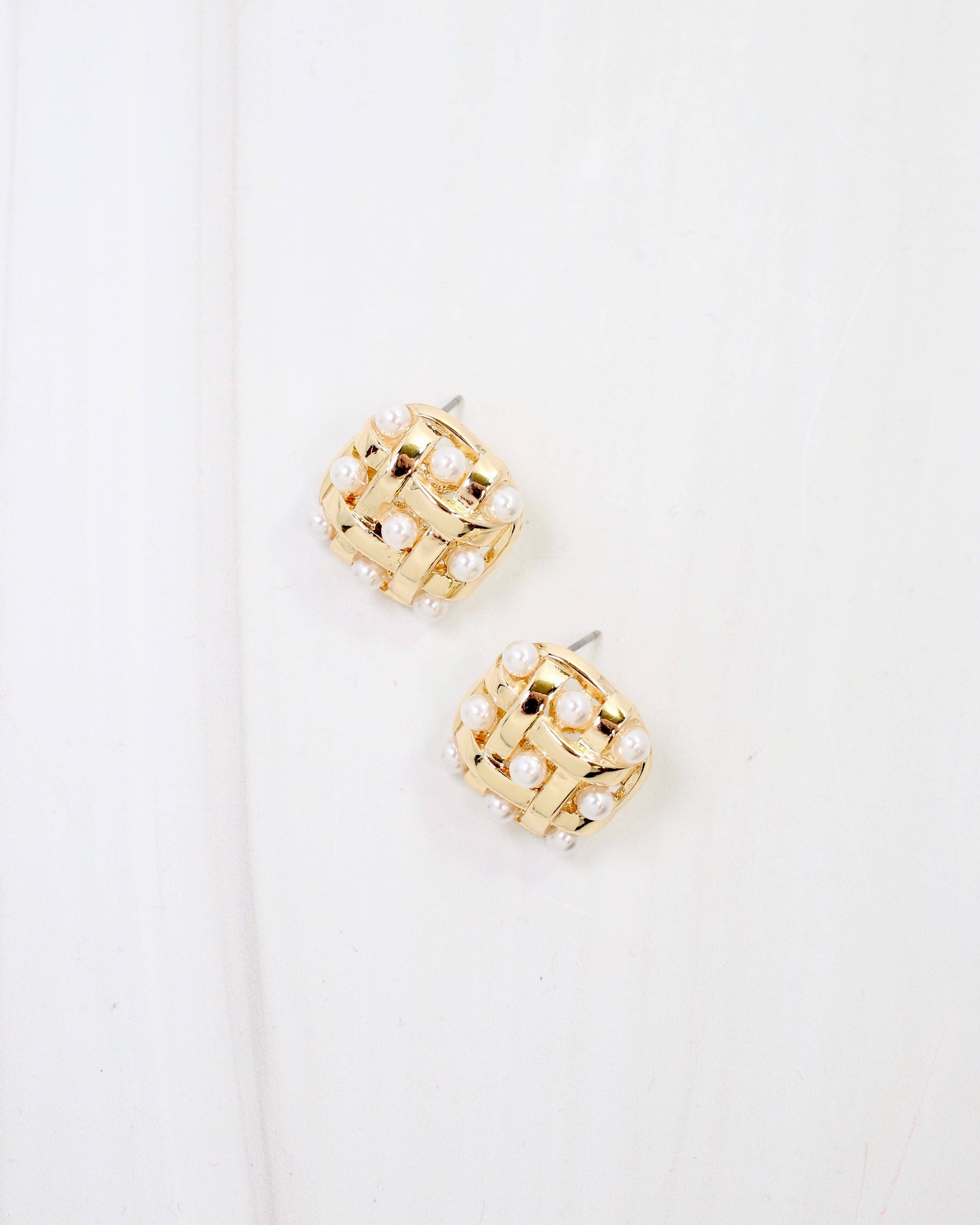 Caroline Hill - Wholesale Stud/Post Earrings - Salina Pearl Embellished Stud Earring Gold