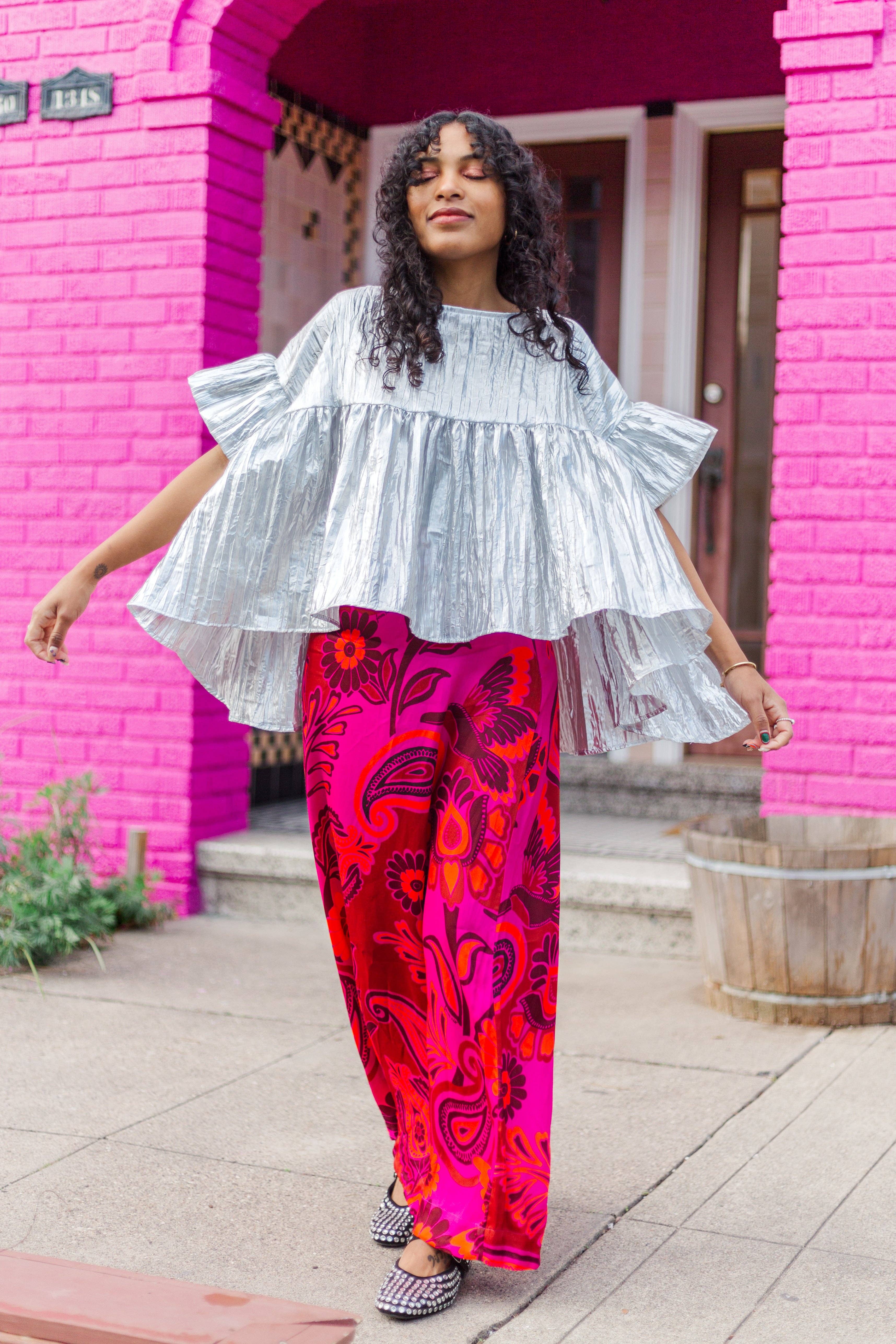 Nettle Studios - Wholesale Blouse - Women's - Size-Inclusive Plus Size Womens Silver Metallic Gathered Top13