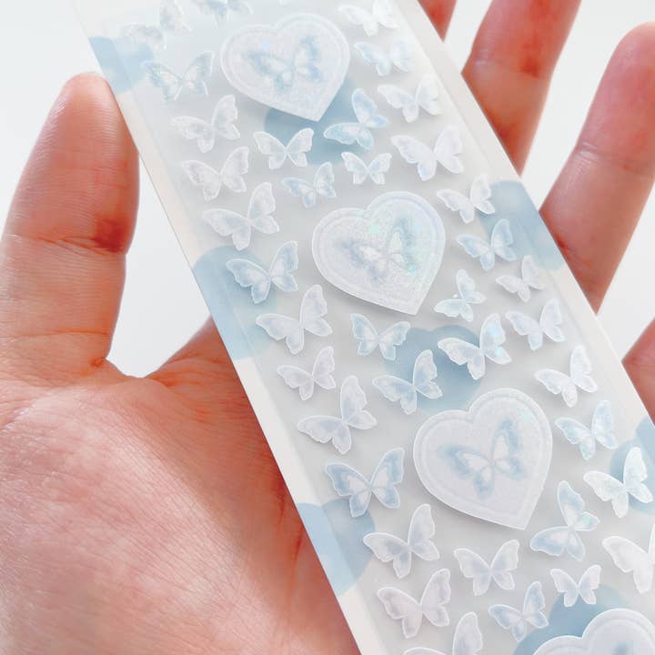 Blue Mini Lover's Butterfly Deco Sticker Sheet, Journaling for wholesale by Borah Studio