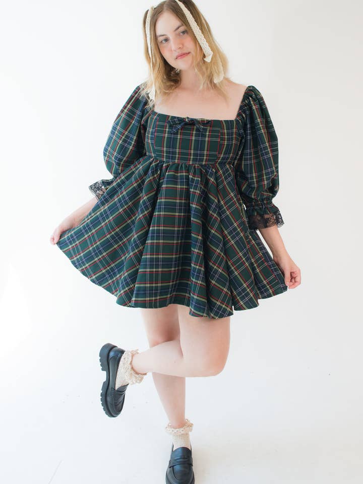 Grøn Tartan Sommerhus Kjole for engroshandel hos Miss Candyholic