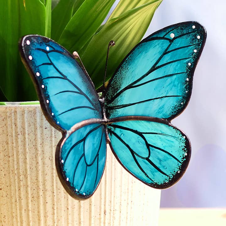 Blue Stained Glass Butterfly Pot Hugger for wholesale by Avalglass