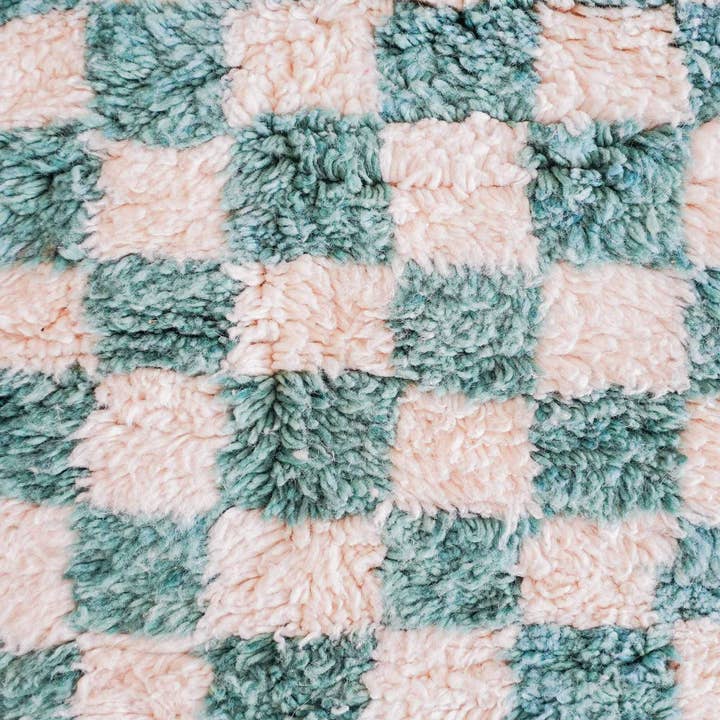 Moroccan Woven Treasures – wholesale Runner rug – Turquoise Checkered Runner, Handwoven Berber Shag rug2