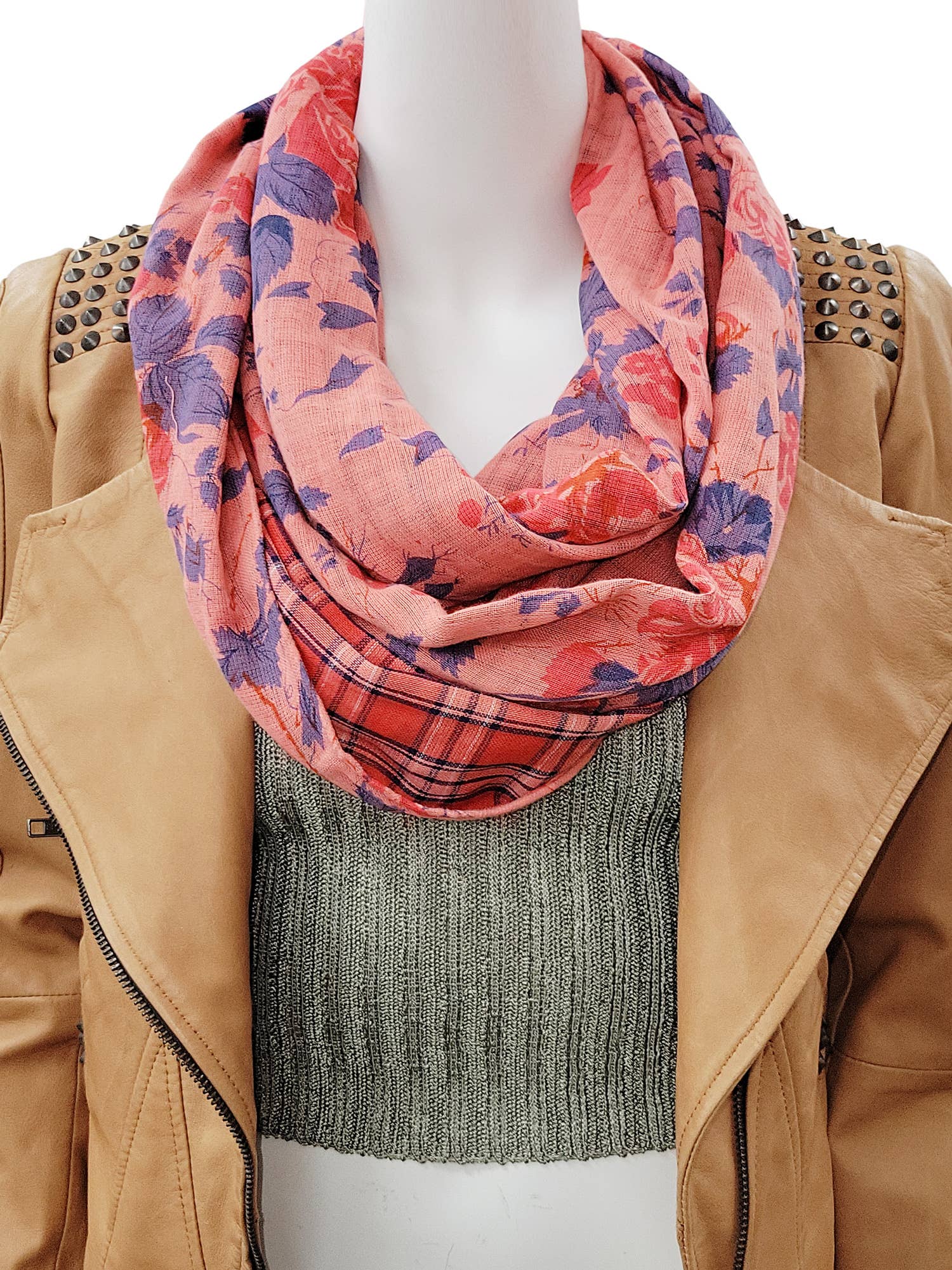 Raj Trading & Imports (USA) Inc. - Wholesale Scarf - Women's - Flora Reversible Floral Plaid Print Infinity Scarf3